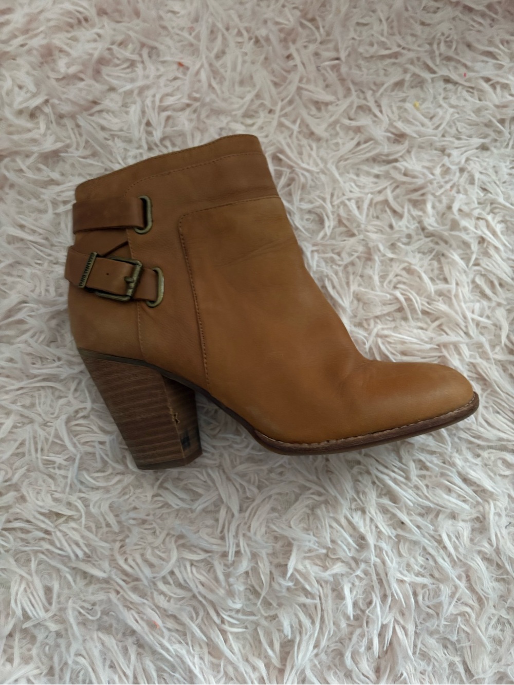 Women’s Gianni Bini Tan Leather Ankle Boots with Buckle Detail